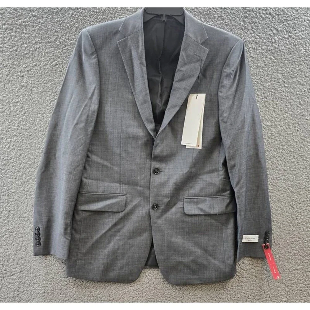 Calvin Klein Slim-Fit Wool Stretch Suit Jacket Men's 40L Gay Heather Long Sleeve